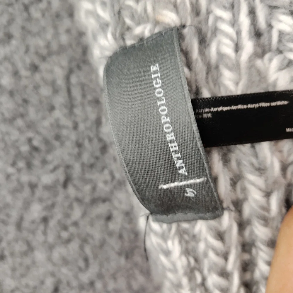 Anthropologie Grey Chunky Knit Pocket Scarf Fringe Ribbed Winter Wrap Luxury